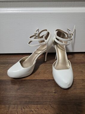 Women’s White Ankle-Strap Platform High Heels
